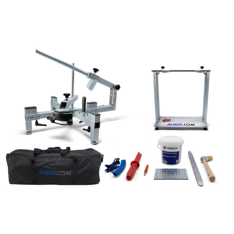 Motorradreifen Onlineshop Bikereifen24.de Reifenmontiergeraet_EVO2_Wuchtbock_Montagepaste-Set_silber_Tasche_max2h_LN_max2h.com