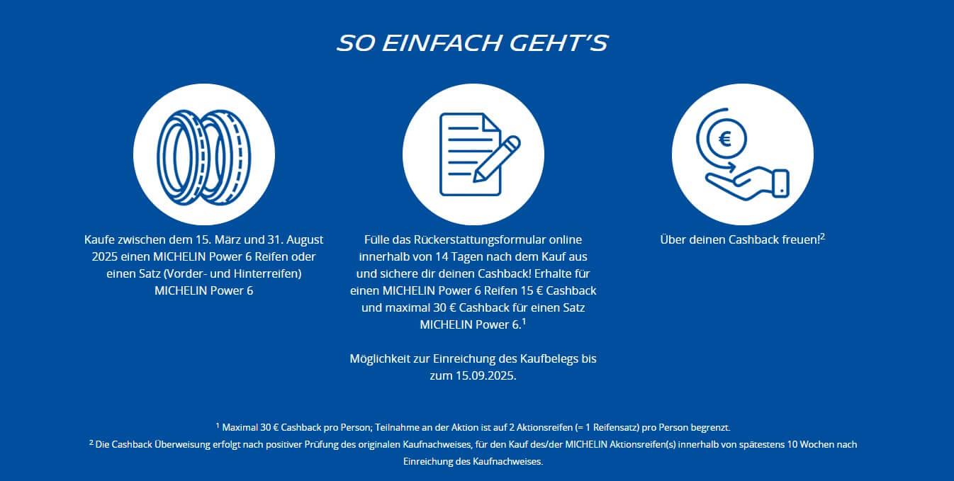 Michelin Power 6 Cashback Aktion 2025 Michelin Power 6 Cashback Bikereifen24 Anleitung